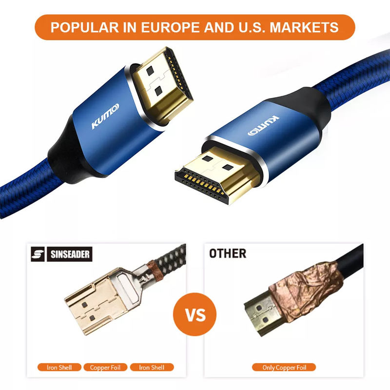HDR TDR Test 48 Гбит / с Позолоченный кабель 4k HDMI 120 Гц Поддерживает Ethernet 3D 4K HDTV