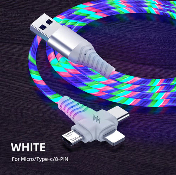3in1 Flow Luminous Lighting USB кабель для Samsung 3 в 1 2in1 LED Micro USB Type C 8Pin зарядное устройство
