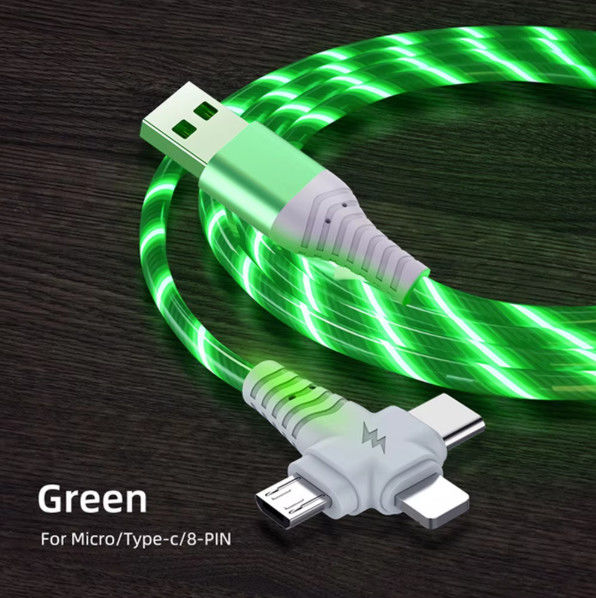 3in1 Flow Luminous Lighting USB кабель для Samsung 3 в 1 2in1 LED Micro USB Type C 8Pin зарядное устройство