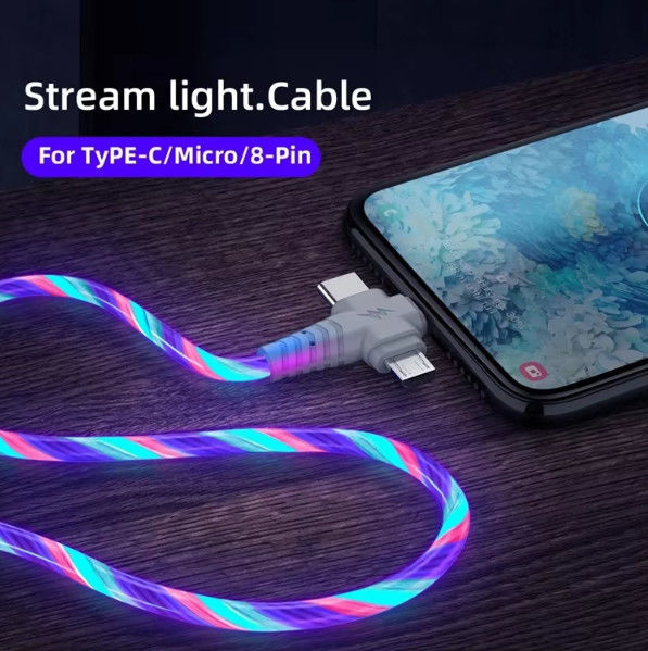 3in1 Flow Luminous Lighting USB кабель для Samsung 3 в 1 2in1 LED Micro USB Type C 8Pin зарядное устройство