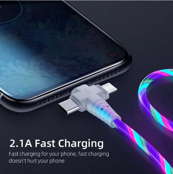 3in1 Flow Luminous Lighting USB кабель для Samsung 3 в 1 2in1 LED Micro USB Type C 8Pin зарядное устройство