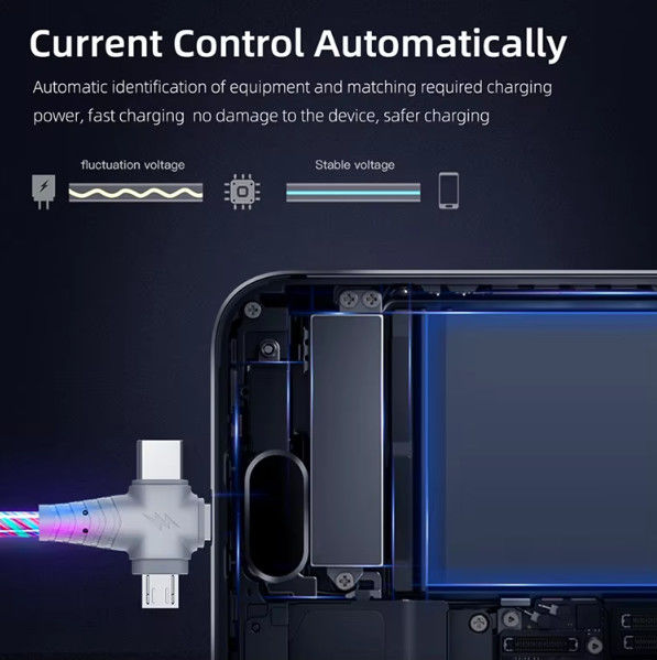 3in1 Flow Luminous Lighting USB кабель для Samsung 3 в 1 2in1 LED Micro USB Type C 8Pin зарядное устройство