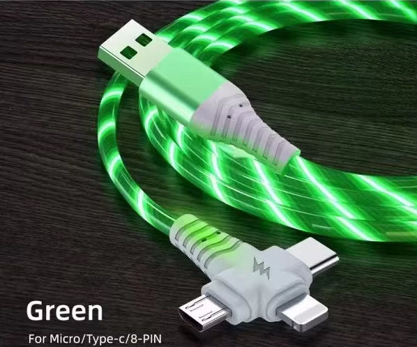 Горячая продажа заводская цена 3 в 1 USB кабель для освещения ночью и дата передачи светящийся кабель